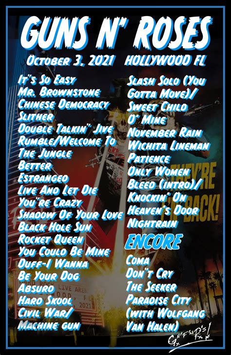 guns roses setlist